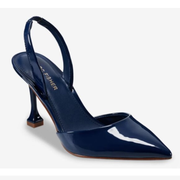Marc Fisher Hadya Dark Blue Patent Slingback Pointed Toe Heel 7.5 Like New - Picture 1 of 9